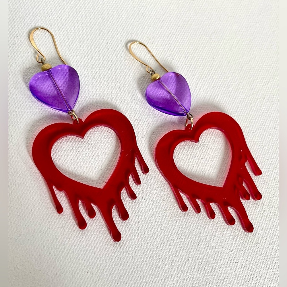 5 for $35 Heart-Shaped Red and Purple Earrings